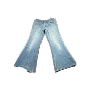 70s Plain Pocket Men’s Light Wash Vtg Bell Bottom Jeans 32x30 Well Worn Stains